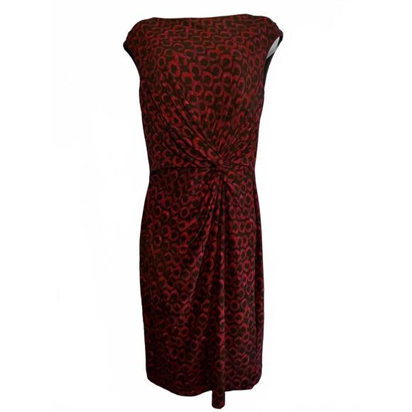 Lauren Ralph Lauren Red, Purple and Black Patterned Knot Front Dress, Size 8 - Picture 2 of 7